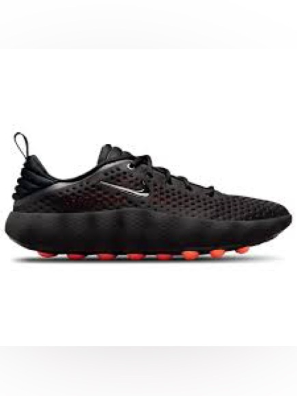 Nike Black Perforated Sneakers with Orange and Red Outsole Accents